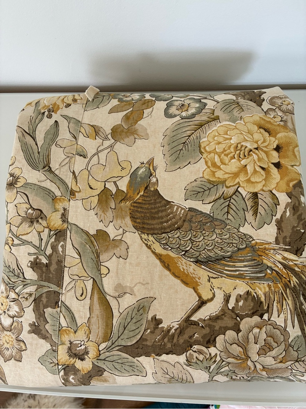 Pottery Barn Chinoiserie Peacock Linen King Duvet Cover Yellow Floral Like New